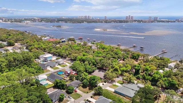 a view of outdoor space with signage and flags
