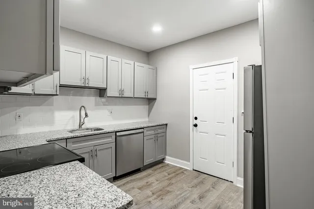 a kitchen with stainless steel appliances granite countertop a sink and cabinets
