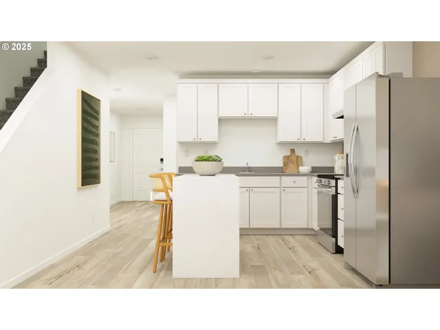 a living room with a bed and furniture