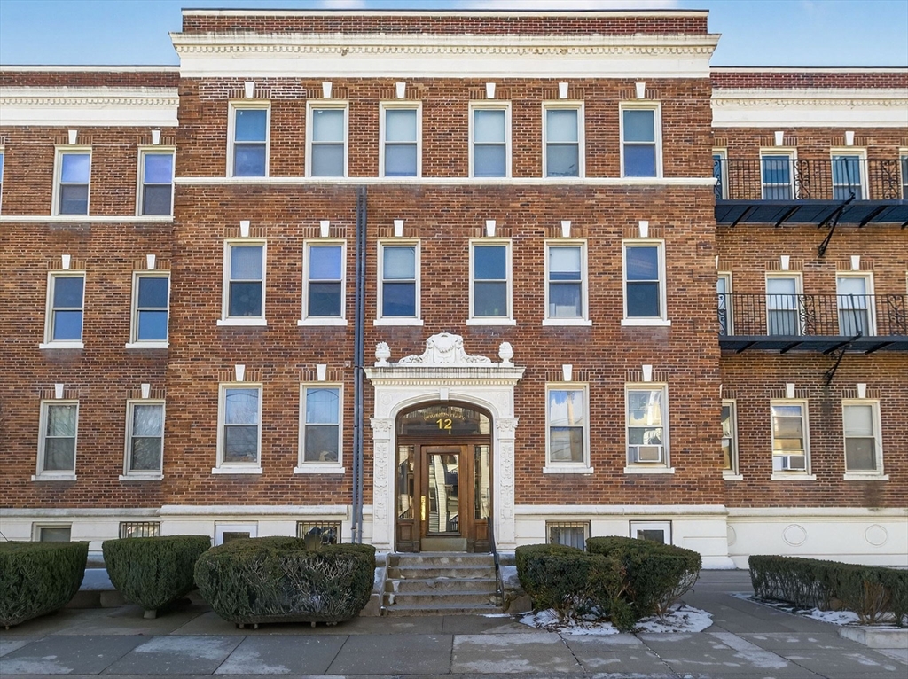 front view of a brick building