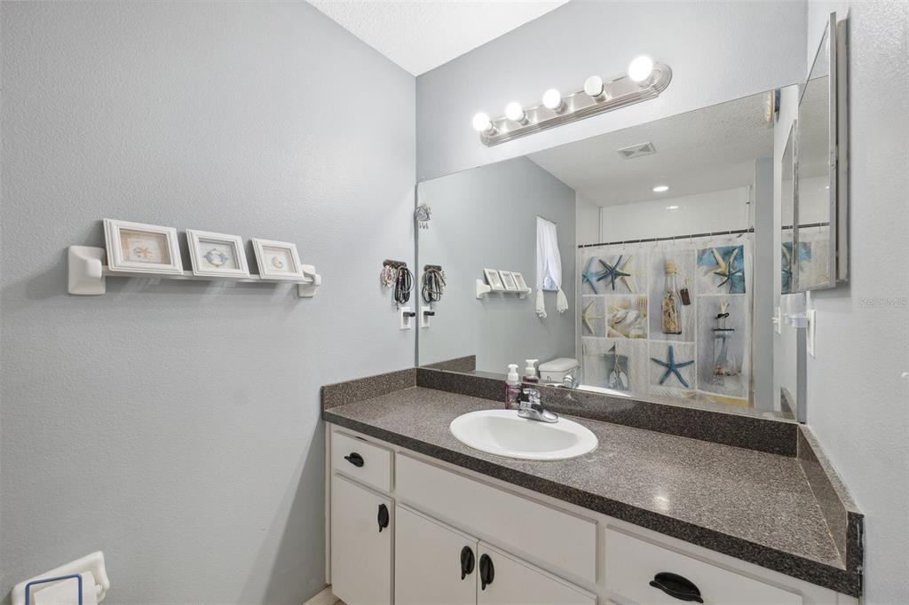 1221 Emerson Street Inverness, FL 34450 - Photo 18 of 39 a bathroom with a granite countertop sink a mirror and shower