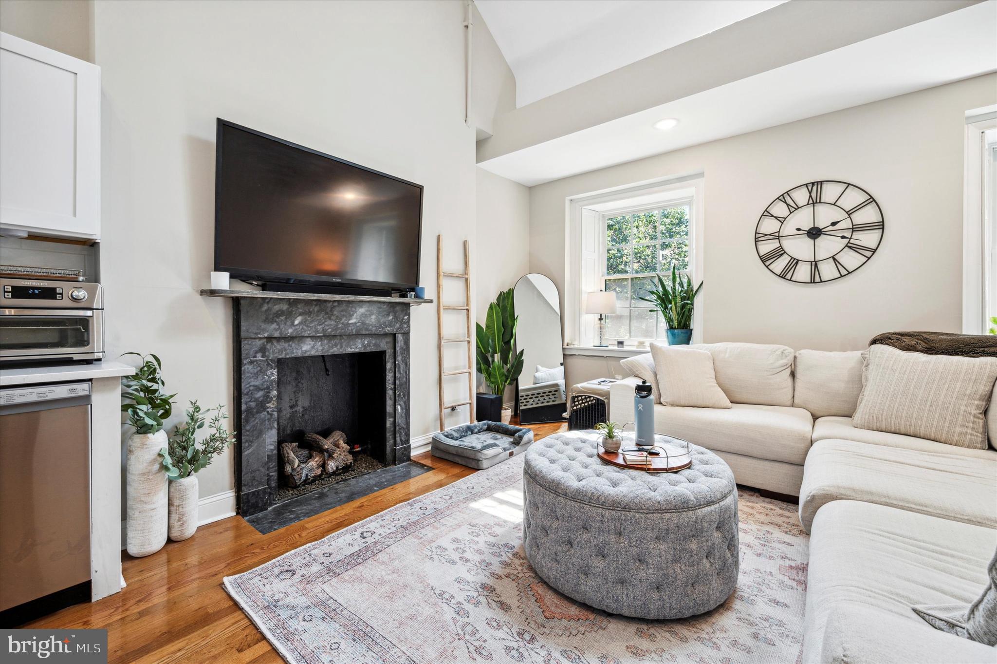 1015 Clinton Street, Unit 3 Philadelphia, PA 19107 - Photo 2 of 25 a living room with furniture a flat screen tv and a fireplace