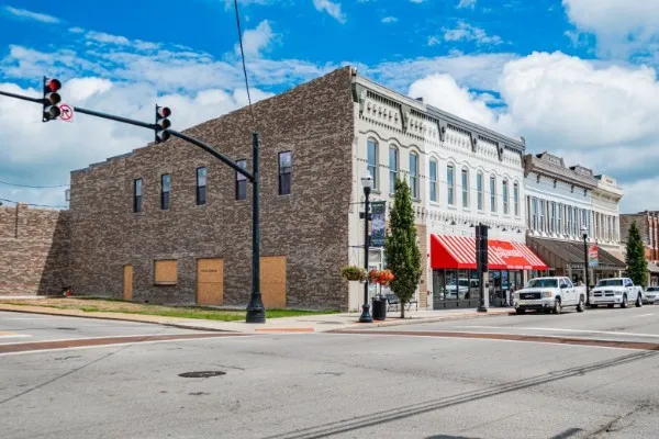 a view of building with street