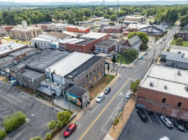 an aerial view of a city