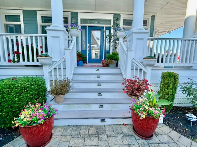 a front view of a house having patio