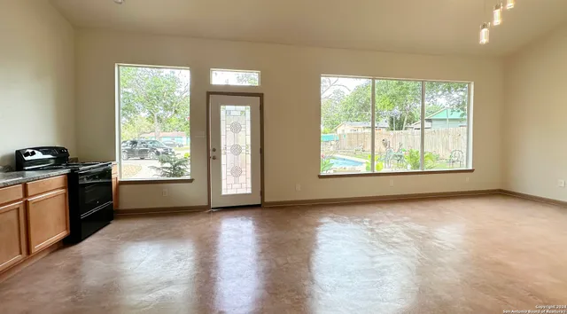 an empty room with a workbench