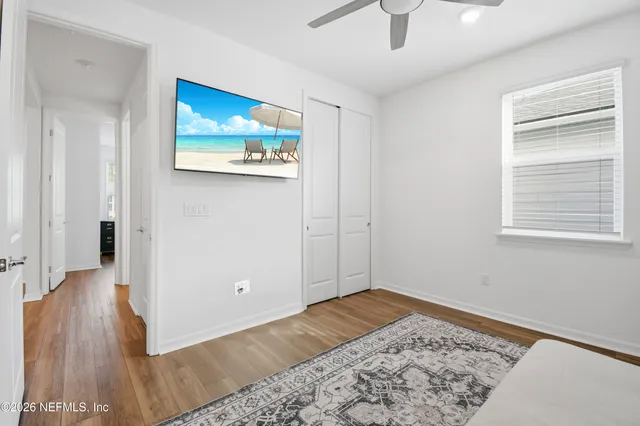 a room with a workspace