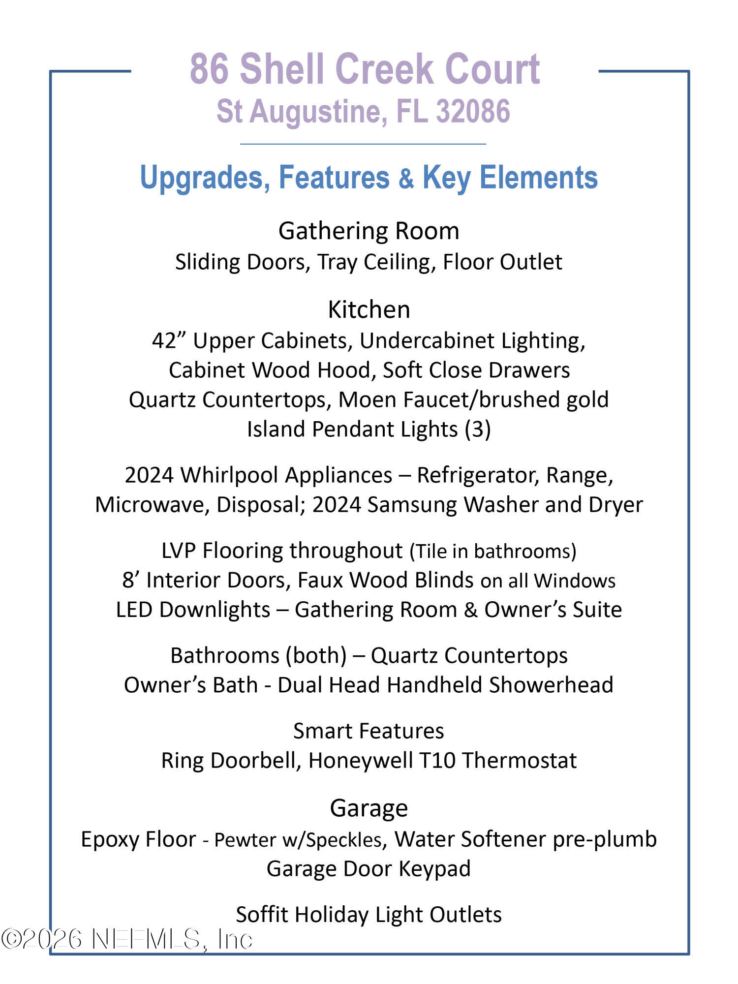 86 Shell Crk Court St. Augustine, FL 32086 - Photo 36 of 39 Upgrades, Features & Key Elements