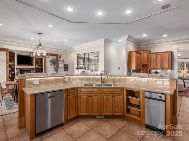 a large kitchen with a large counter top