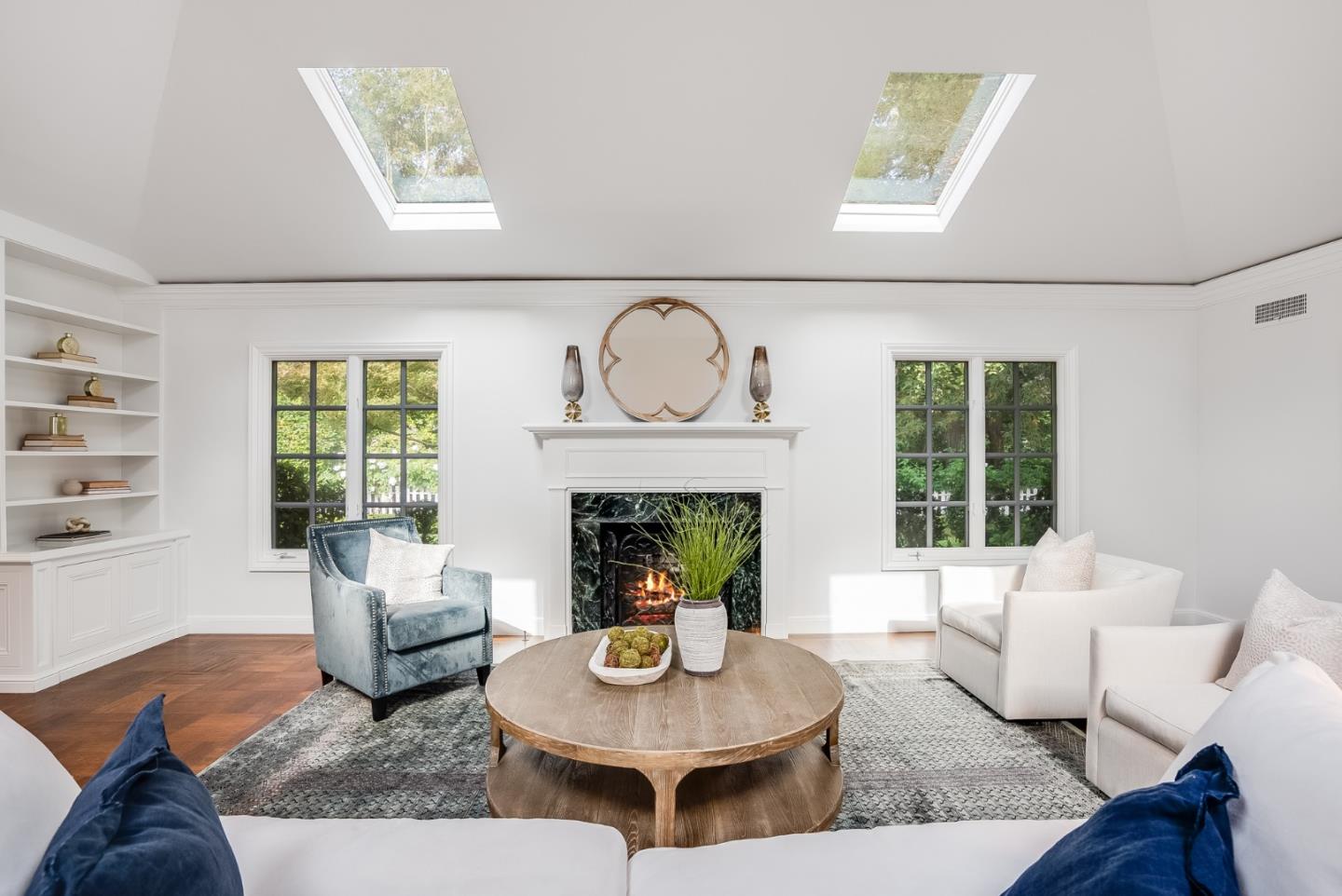 76 Catalpa Drive Atherton, CA 94027 - Photo 7 of 52 a living room with furniture a fireplace and a large window