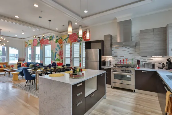 a kitchen with lots of counter top space