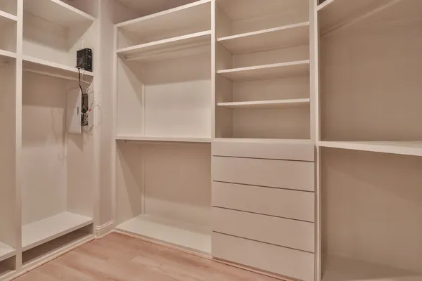 a view of walk in closet with empty racks