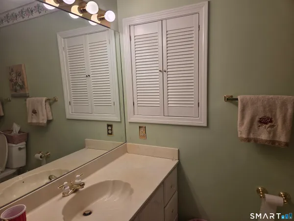 a bathroom with a toilet and shower curtain