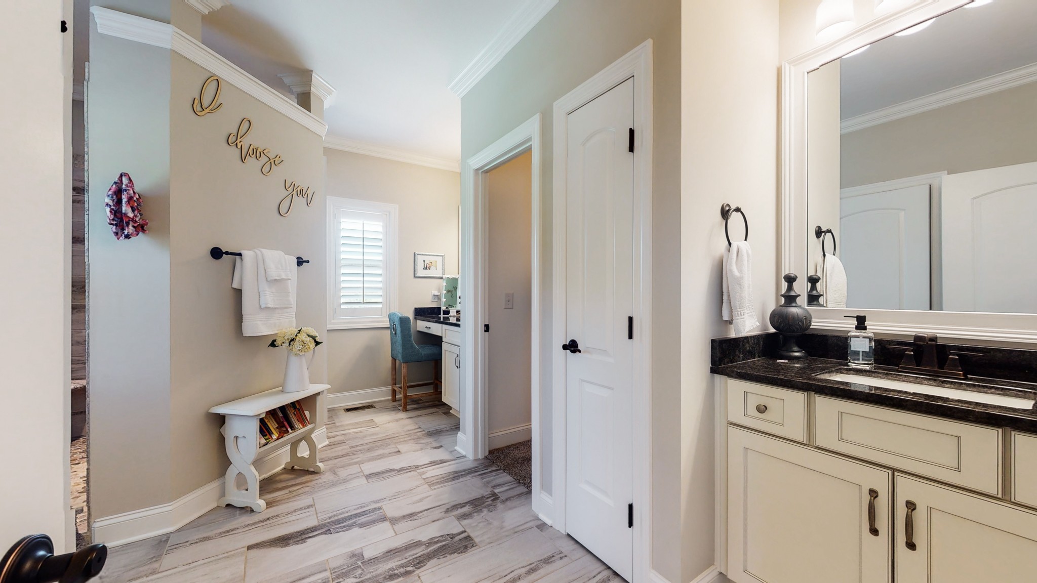 3908 Old Murfreesboro Road West Lebanon, TN 37090 - Photo 28 of 33 a bathroom with a granite countertop sink a mirror and a shower
