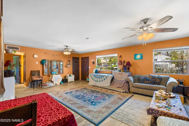 a living room with furniture and a rug