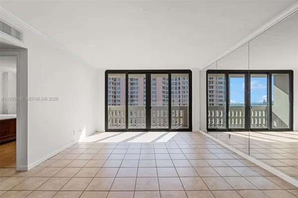 a view of a room with windows