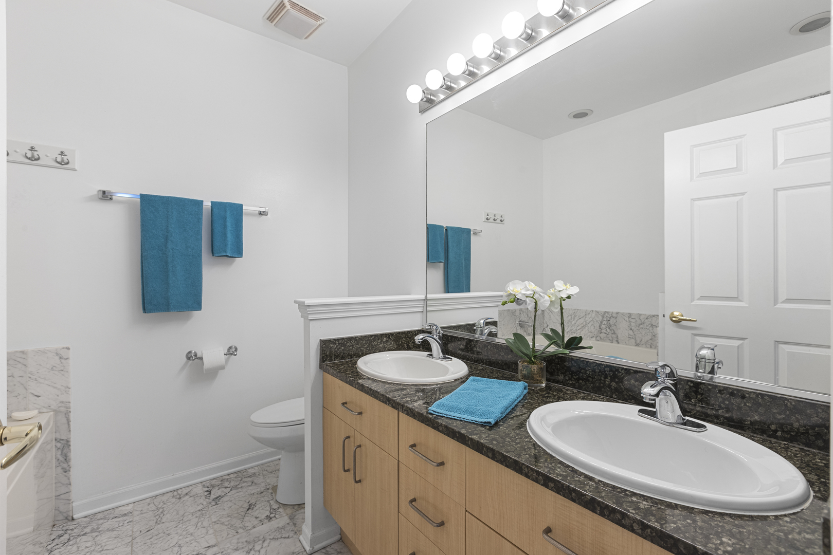 7738 North Sheridan Road, Unit 4R Chicago, IL 60626 - Photo 8 of 18 a bathroom with a granite countertop double vanity sink and a mirror