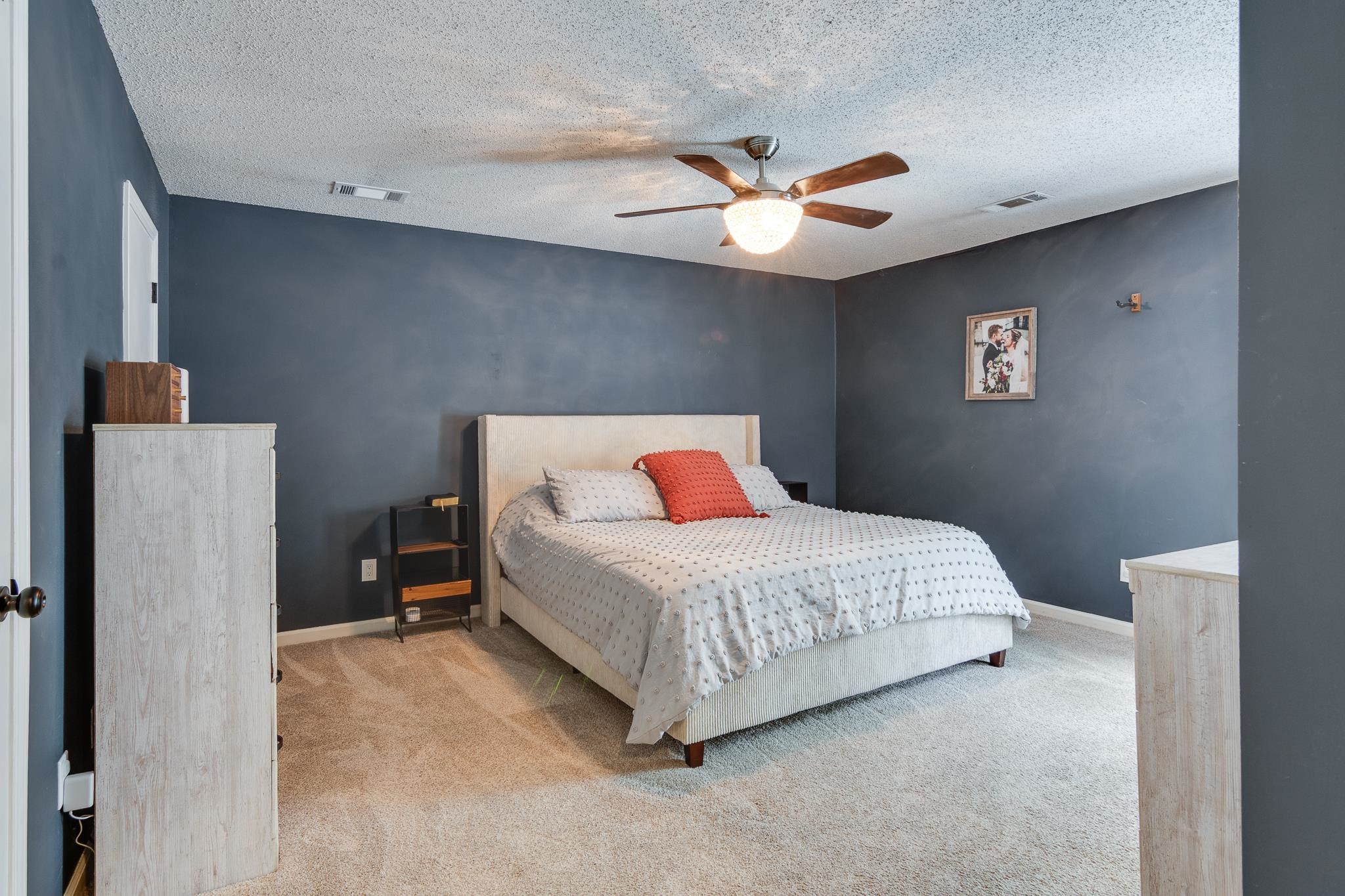 608 King Ridge Cove Collierville, TN 38017 - Photo 17 of 29 Carpeted flooring, ceiling-mounted light fixture, and walls with a dark finish