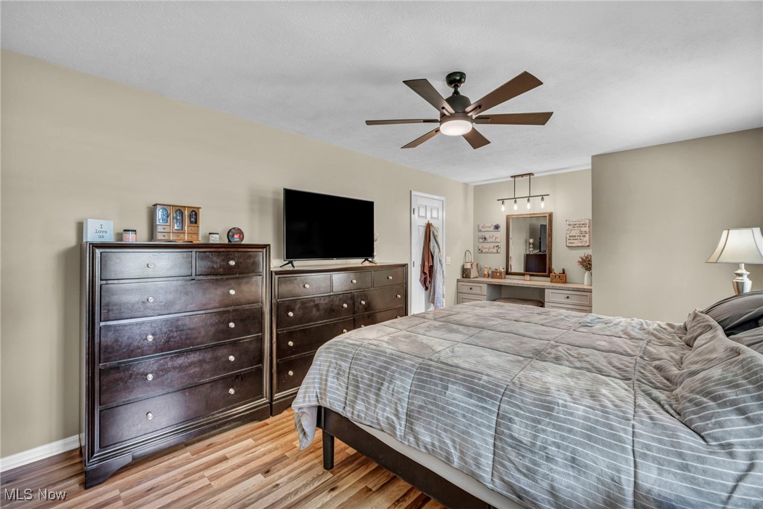 7662 State Road Wadsworth, OH 44281 - Photo 33 of 49 Bedroom featuring wood finished floors, a ceiling fan, and baseboards