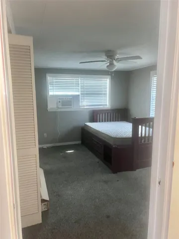 a view of a park with large trees