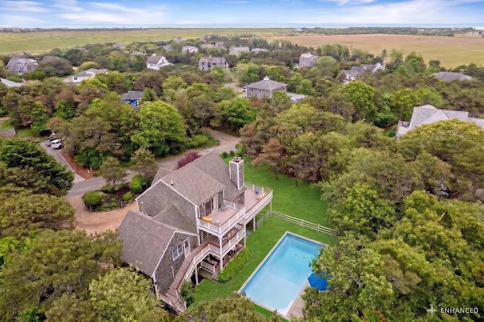 9 Thaxter Lane Edgartown, MA 02539 - Photo 53 of 53 an aerial view of a house with a garden