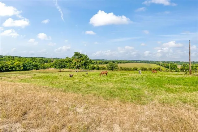 a view of an ocean and a yard