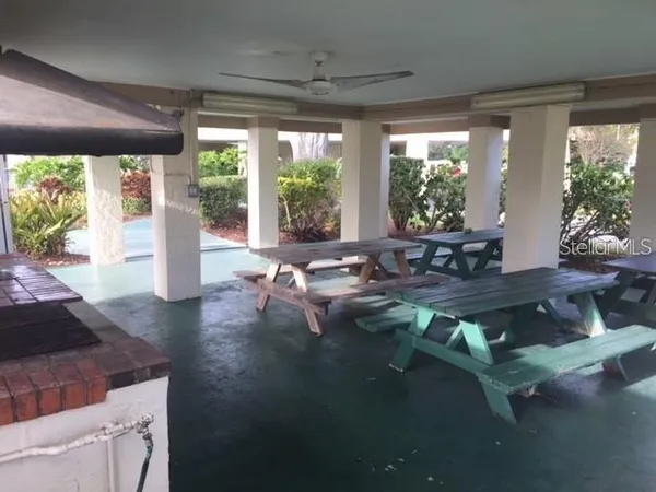 a view of a patio with a couch