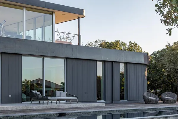 a view of a building from a ceiling windows