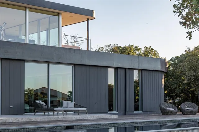 a view of a building from a ceiling windows