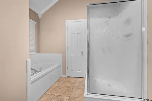 a bathroom with a bathtub and a shower