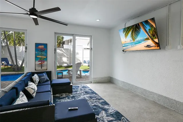 a view of a table and chairs in patio