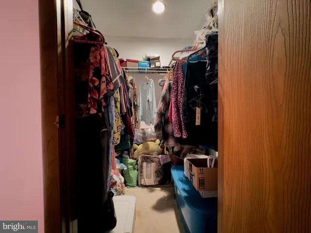 a view of walk in closet with clothes