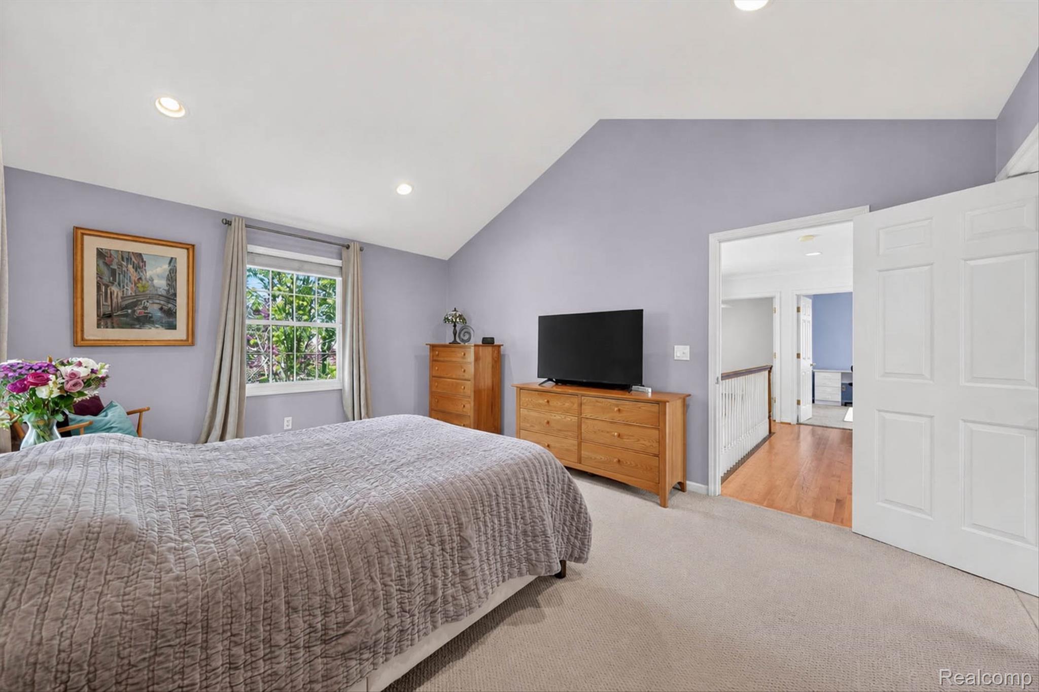 1112 Vernier Road Grosse Pointe, MI 48236 - Photo 29 of 39 Bedroom featuring vaulted ceiling, light colored carpet, and recessed lighting