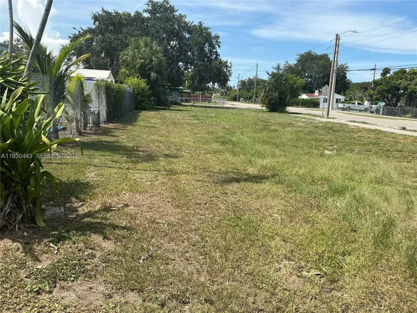 a view of a yard with an trees