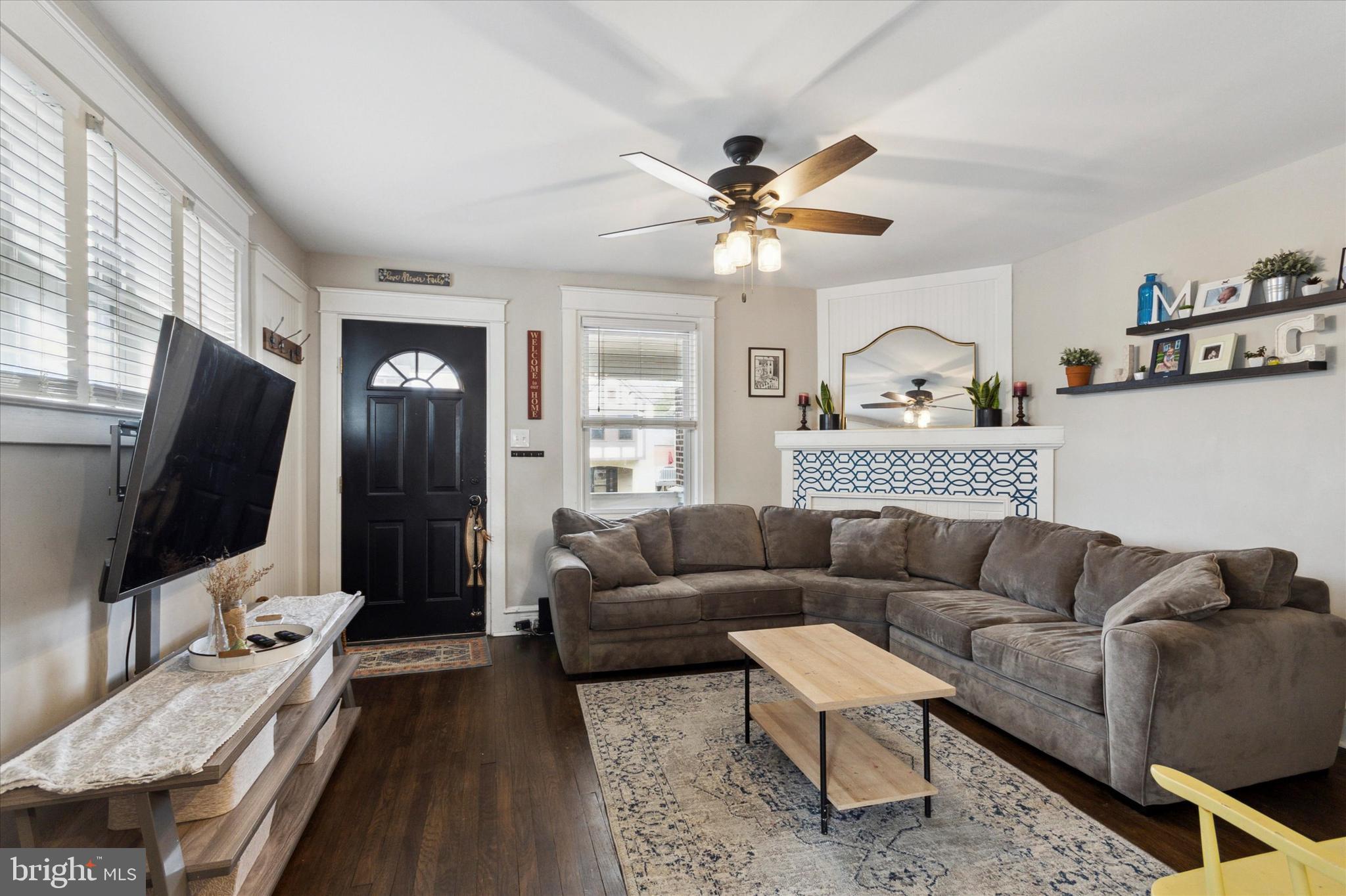 46 Wayne Avenue Springfield, PA 19064 - Photo 5 of 24 Living Room w/ Brick Fireplace