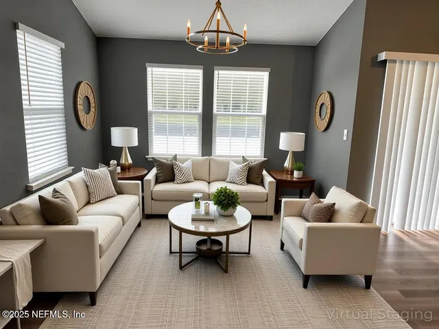 a living room with furniture and a window