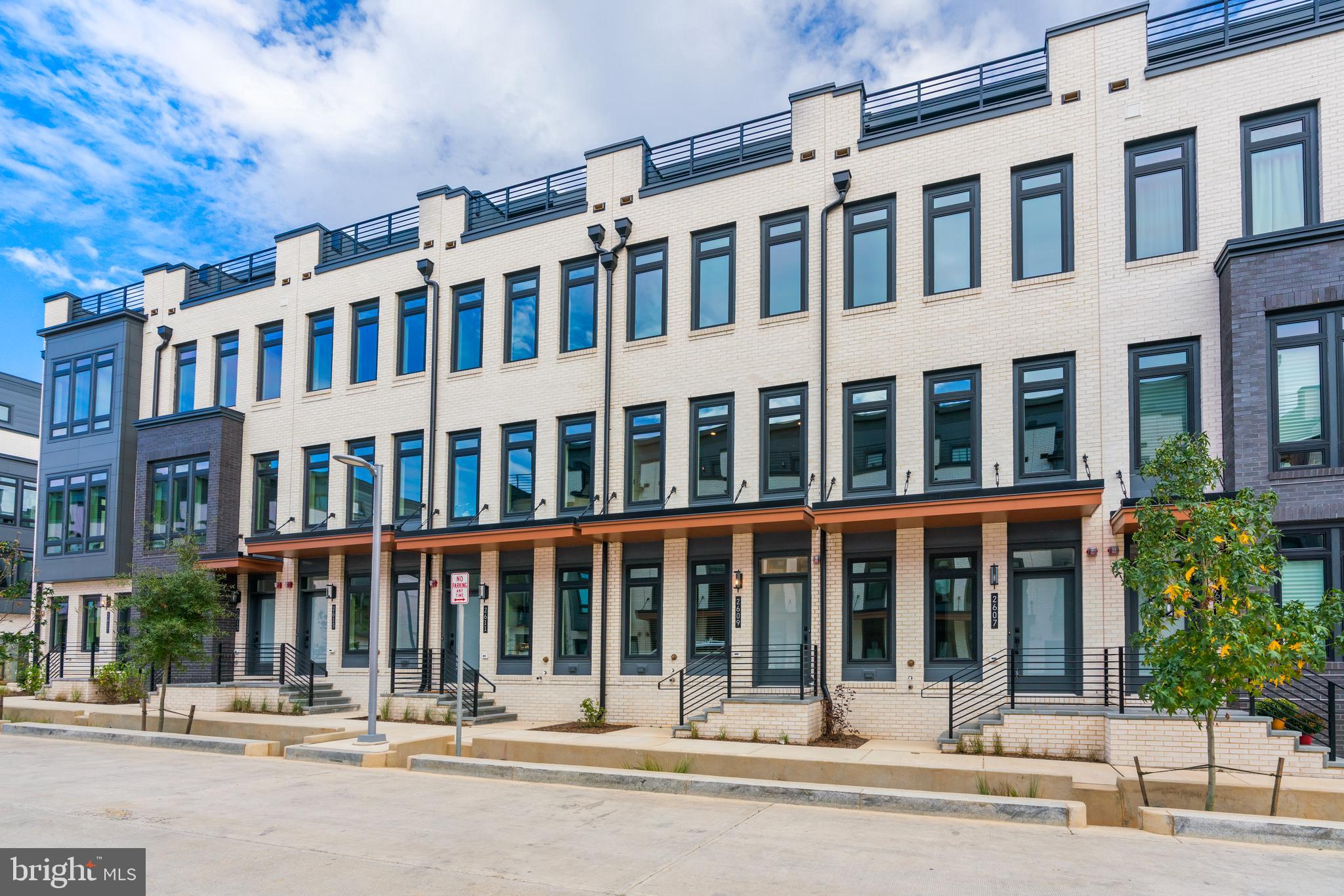 front view of a building with a street
