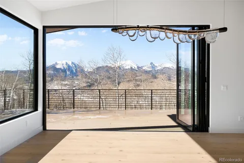 a view of a large window with a garden view