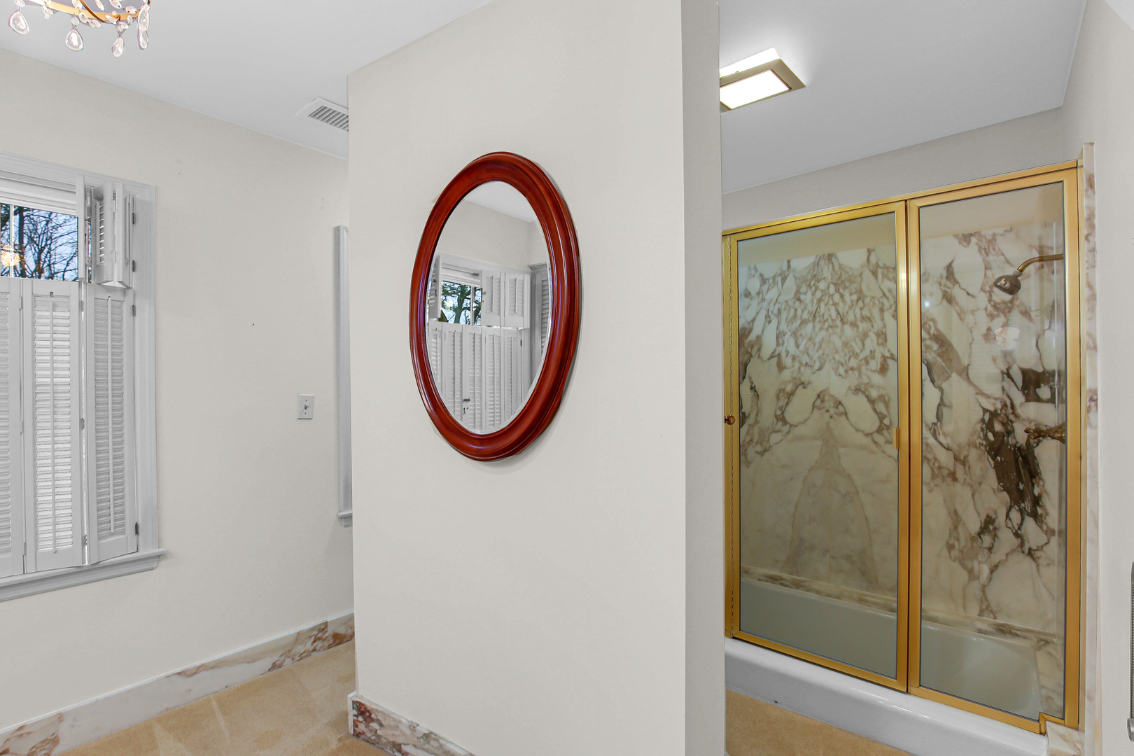 9S174 Drew Avenue Burr Ridge, IL 60527 - Photo 29 of 49 a bathroom with a shower and a mirror