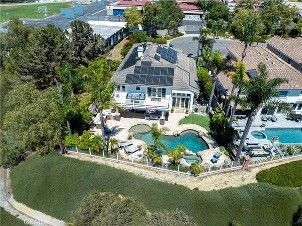 an aerial view of a house
