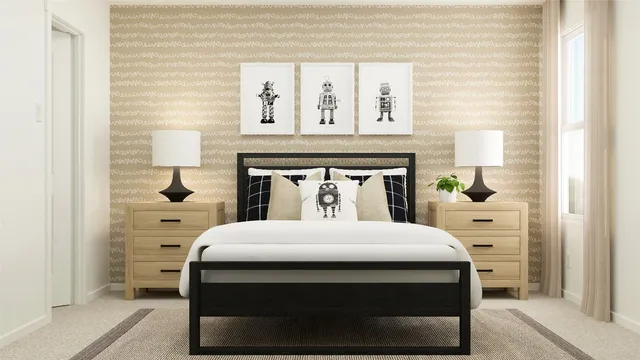 a bedroom with a bed and a dresser