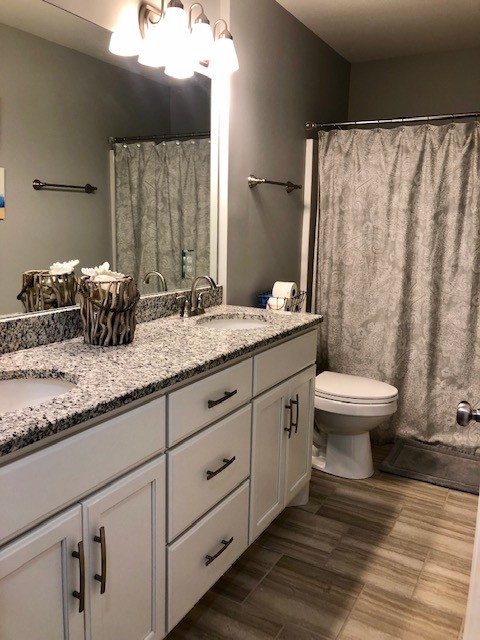 204 Goshen Road Lebanon, TN 37087 - Photo 16 of 24 a bathroom with a granite countertop sink a toilet and a mirror