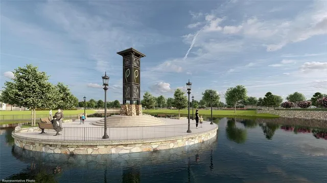 a view of a lake with a terrace