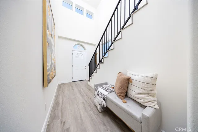 a view of entryway and workspace