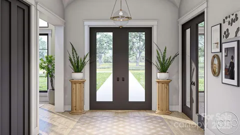 a view of a front door and mountain view