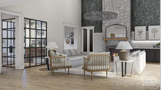 a living room with furniture and a window