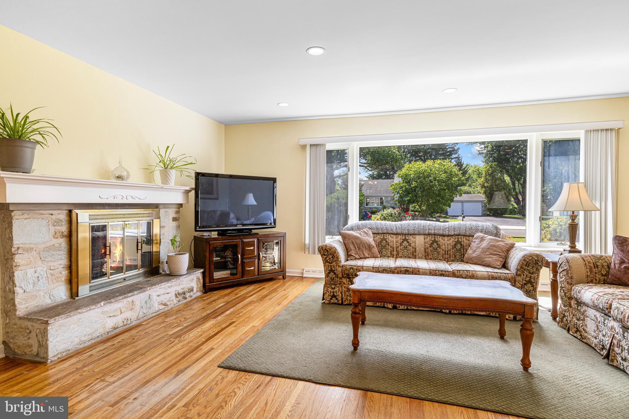 3882 Whitman Road Huntingdon Valley, PA 19006 - Photo 7 of 57 Living Room with Stone Wood Burning Fire Place