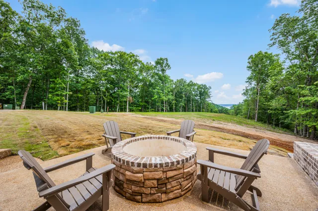 a view of a lake from a yard