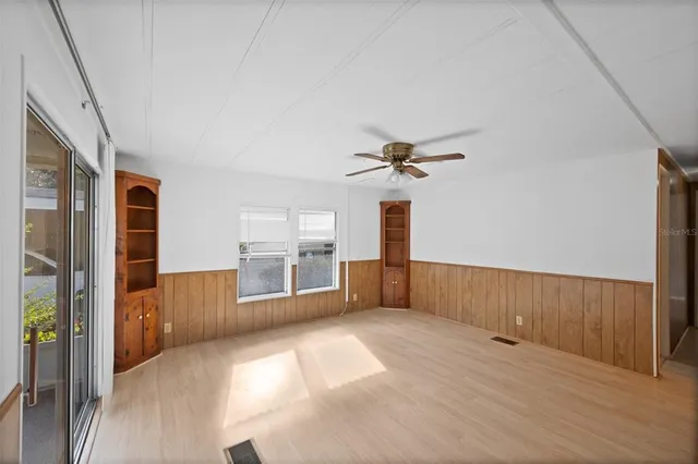 a view of a room with a window