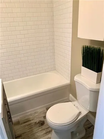 a bathroom with a toilet and a bathtub